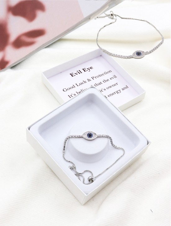 "Evil Eye, Good Luck & Protection" Adjustable Evil Eye Rhinestone Stretch Bracelet